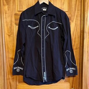 Jack Daniels Black Button Down Shirt with White Accents